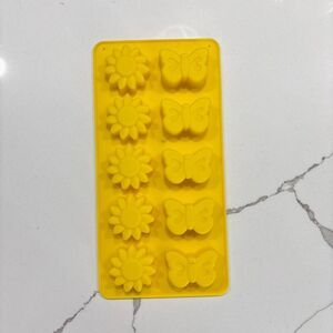 Yellow Flowers Butterflies Silicone Ice Cube 10 Molds Single Tray Rectangular